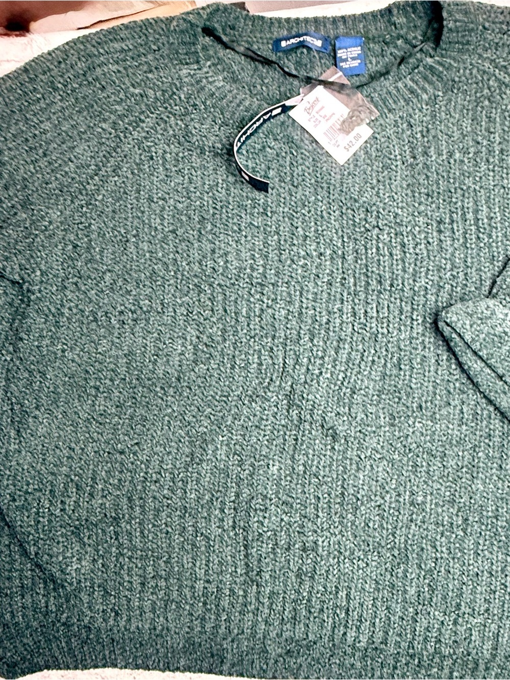 Architect Woman’s Green Solid Knit Crewneck Pullover Sweater L 3/4 Sleeves NEW😍